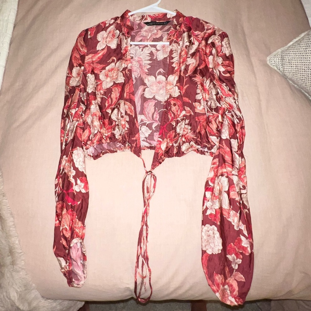 Zara Colorful Cropped Tie in Front Blouse